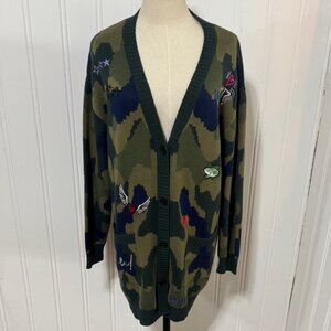 Vilagallo Anthropologie embroidered camo cardigan sweater S Small